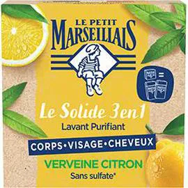 LE PETIT MARSEILLAIS Savon solide 3en1 visage corps cheveux lavant purifiant à la verveine citron 80g