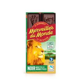 MERVEILLES DU MONDE Tablette de chocolat noir noisettes et amandes pilées 100g
