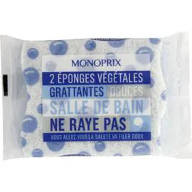 MONOPRIX Eponges végétales grattantes douces, salle de bains x2