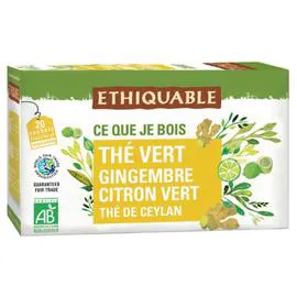 ÉTHIQUABLE Thé vert gingembre citron vert Ceylan Bio 20x1,8g