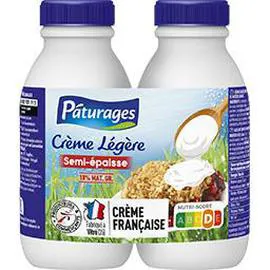 PÂTURAGES Crème légère semi-épaisse 18% MG UHT 2x25cl