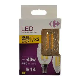 CARREFOUR Ampoule LED Fil 40W E14 WW x2 x2