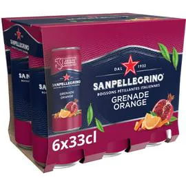 SAN PELLEGRINO Eau gazeuse aromatisée orange et grenande 6x33cl