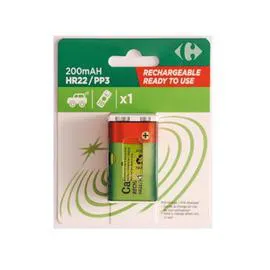 CARREFOUR Pile rechargeable 9V/HR22 200mAh préchargée x1 l'unité