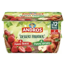 ANDROS Compote panaché pomme nature et pomme fraise 12x100g