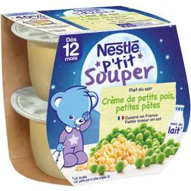NESTLÉ, P'TIT SOUPER Crème Petit Pois Pâtes 12 mois 2x200g