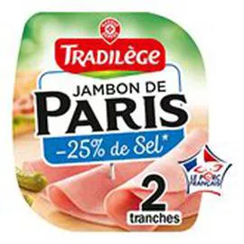 MARQUE REPÈRE, TRADILÈGE Jambon de Paris -25% de sel - 2 tranches 70g
