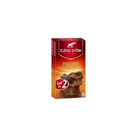 CÔTE D'OR Tablette de chocolat au lait fourrée praliné double lait 2x200g