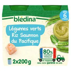 BLÉDINA Petit pot bébé dès 6 mois légumes verts riz saumon 2x200g