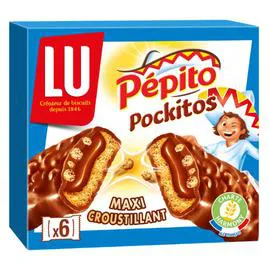 LU, PÉPITO Biscuits barre fourrés au chocolat au lait et au riz souflé Pockitos 162g