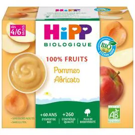 HIPP BIOLOGIQUE Compote bébé dès 4-6 mois pommes abricots Bio 4x100g