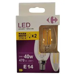 CARREFOUR Ampoule LED Fil flamme - 40W - E14 x2