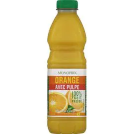 MONOPRIX Jus d'orange avec pulpe 100% fruit pressé, 100% pur jus d'orange 1l