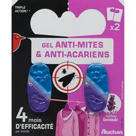 AUCHAN Gel anti-mites et anti-acariens fraîcheur lavande x2