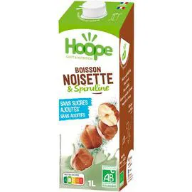 HOOPE Boisson végétale noisette et spiruline BIO sans sucres ajoutés 1l