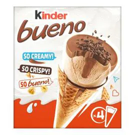 KINDER, BUENO Glaces cônes fourrées noisettes et chocolat au lait 248g