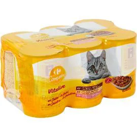 CARREFOUR Pâtée pour chat en gelée viandes saumon 6x400g