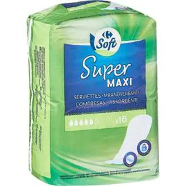 CARREFOUR SOFT Serviettes hygiéniques Super Maxi x16