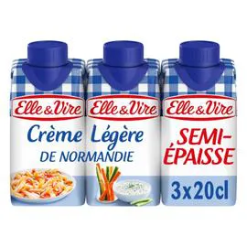 ELLE & VIRE Crème UHT semi-épaisse légère 18% MG 3x20cl