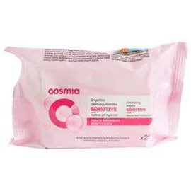 AUCHAN, COSMIA Lingettes démaquillantes sensitive peaux sensibles x25 