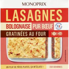 MONOPRIX Lasagnes à la bolognaise gratinées au four. Pur boeuf 350g