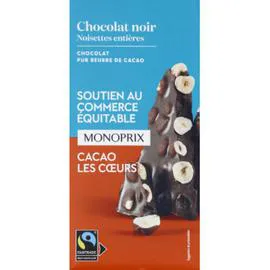MONOPRIX Chocolat noir aux noisettes entières, Max Havelaar 200g