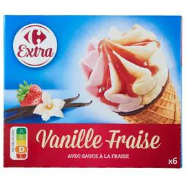 CARREFOUR Glace Cône vanille fraise x6