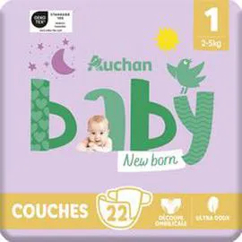 AUCHAN BABY Couches nouveau né taille 1 (2-5kg) x22