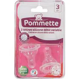 POMMETTE Tétines silicone 3 vitesses x2