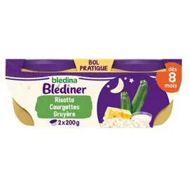 BLÉDINA, BLÉDÎNER Plat bébé 8 mois risotto courgettes gruyère 2x200g