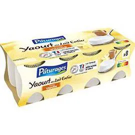 PÂTURAGES Yaourt au lait entier saveur vanille 8x125g