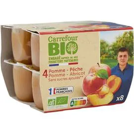 CARREFOUR BIO Compote bio de fruits sans sucres ajoutés 8x100g
