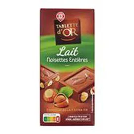 MARQUE REPÈRE, TABLETTE D'OR Chocolat au lait Noisettes entières 200g