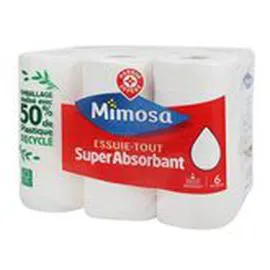 MARQUE REPÈRE, MIMOSA Essuie-tout blanc Super absorbant x6