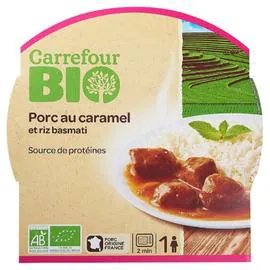 CARREFOUR BIO Plat cuisiné bio porc au caramel riz 300g