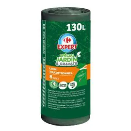 EXPERT Sac poubelle à lien traditionnel, spécial jardin et gravats 130L x8