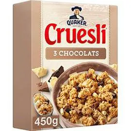 QUAKER, CRUESLI Céréales complètes 3 chocolats 450g