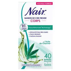 NAIR Bandes De Cires Froide Corps Peaux Sensibles Poils Très Courts & Parfum Apaisant À L'Huile De Chanvre Naturadvanced Technology x40