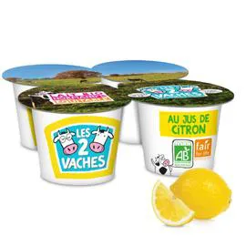 LES 2 VACHES Yaourt citron brassé Bio 4x115g