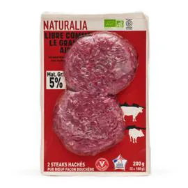 NATURALIA Steaks Hachés Pur Bœuf Façon Bouchère Mat Grasses 5% 2x100g