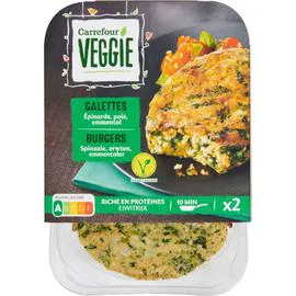CARREFOUR VEGGIE Galettes épinards, pois, emmental 2x100g
