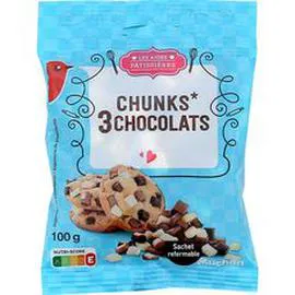 AUCHAN Pépites de chocolat 3 couleurs blanc-lait-noir 100g