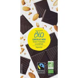 MONOPRIX BIO Chocolat noir dégustation aux éclats d'amandes caramélisées, bio 100g