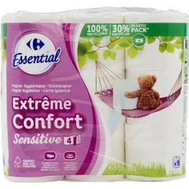 CARREFOUR ESSENTIAL Papier toilette Sensitive x9