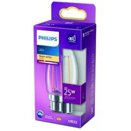 PHILIPS Ampoule LED B22 Flamme Filament Blanc-chaud 25W x1 l'unité