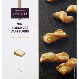 MONOPRIX GOURMET Mini torsades au beurre et gruyère Suisse 75g