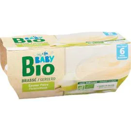 CARREFOUR BABY BIO Desserts bébé dès 6 mois brassé poire 4x100g