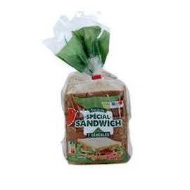 AUCHAN Pain de mie aux 7 céréales grandes tranches avec croûte spécial sandwich 550g
