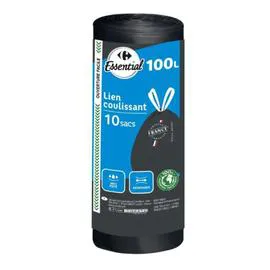 ESSENTIAL Sac poubelle à lien coulissant 100L x10