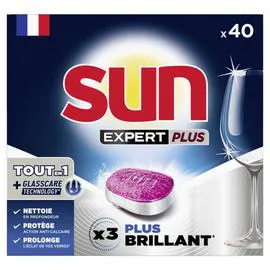 SUN Expert Plus Tablette Lave-Vaisselle Tout en 1 +Glass Care Technology x40 700g